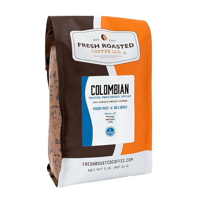 Fresh Roasted Coffee,100% Water-Process Decaf Colombian, 2 lb (32 oz), Medium Roast, Kosher, Whole Bean