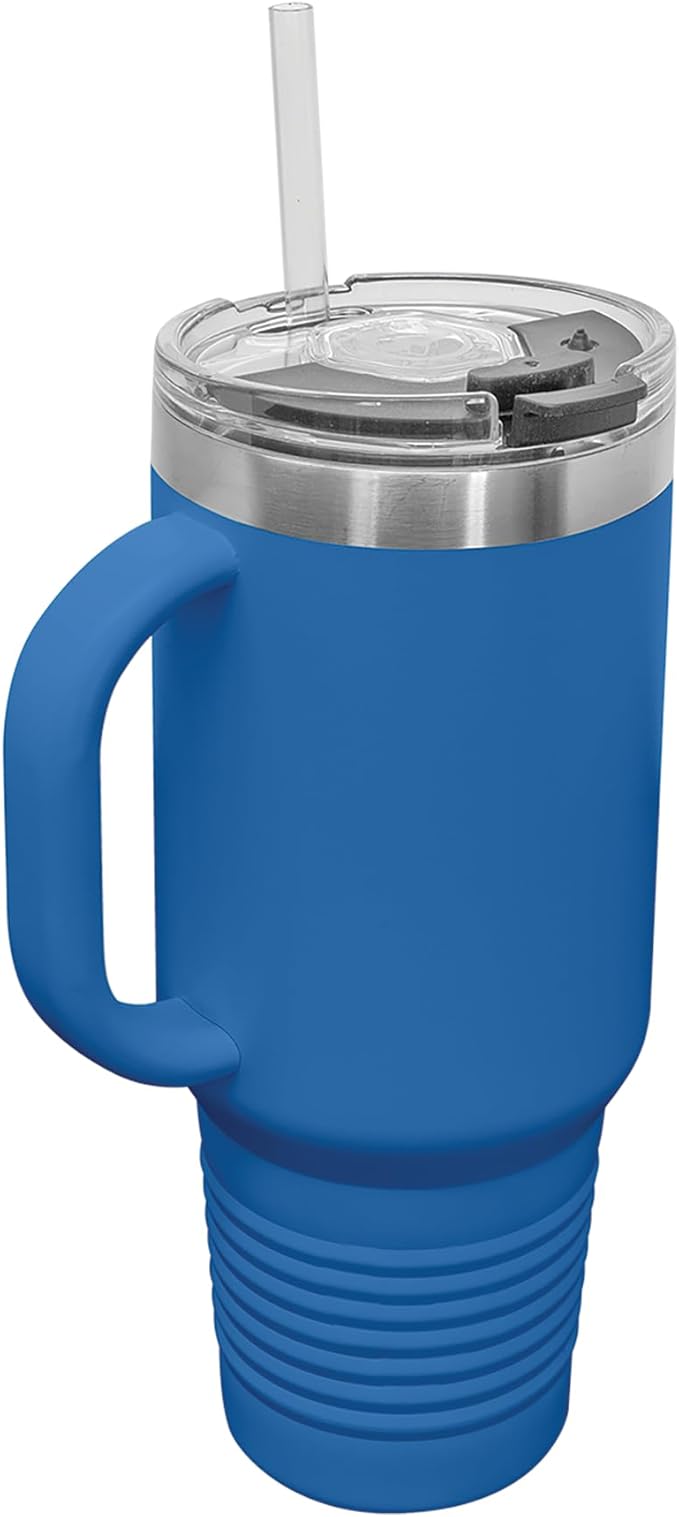 LaserGram 40oz Vacuum Insulated Travel Mug with Handle, Sushi, Personalized Engraving Included (Dark Blue)