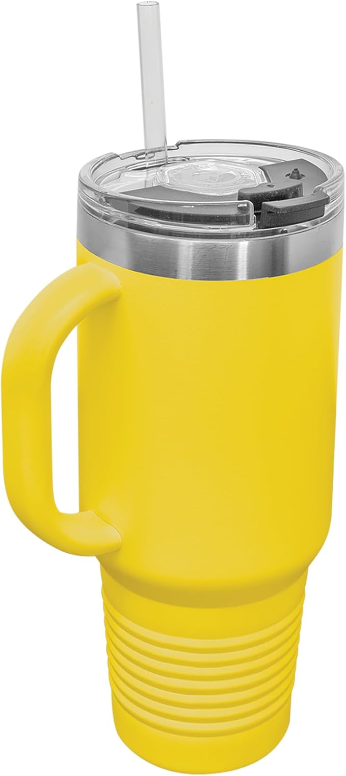 LaserGram 40oz Vacuum Insulated Travel Mug with Handle, Sushi, Personalized Engraving Included (Yellow)