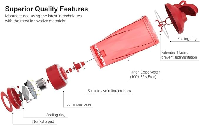 VOLTRX Premium Electric Protein Shaker Bottle, Made with Tritan - BPA Free - 24 oz Vortex Portable Mixer Cup/USB C Rechargeable Shaker Cups for Protein Shakes