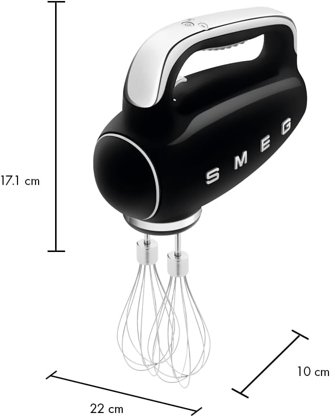SMEG Black 50's Retro Style Electric Hand Mixer with Set of Beaters, Set of Dough Hooks and Set of Whisks