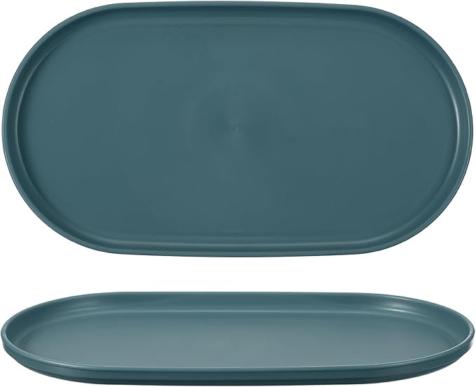 uxcell 2Pcs Fast Food Serving Trays, 12x6.6 Oval Reusable Restaurant Serving Trays for Kitchen Restaurant Coffee Fruit Burger Lunch Dessert, Dark Blue