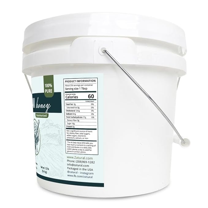 Zatural 100% Pure Natural Honey | Premium Unfiltered Sweetener & Food Ingredient | Ideal for Beverages, Baking & Culinary Use ~1 Gallon (12 Pounds)