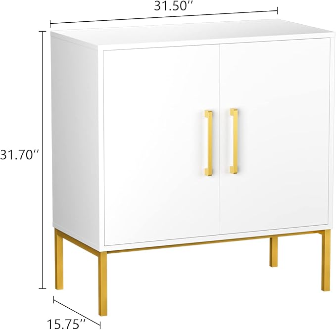 CARPETNAL Set of 2 Accent Storage Cabinet with Doors and Adjustable Shelf, Freestanding Buffet Cabinet, Modern Sideboard Buffet Cabinet for Living Room, Dining Room, Kitchen, Hallway (White)