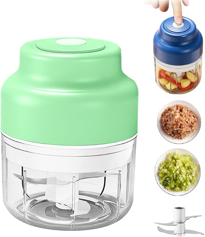 2026 Upgrade Electric Garlic Chopper, Mini Portable USB Charging Food Processor & Vegetable Chopper, Veggie Grinder for Garlic, Onion, Nuts, Herbs (Green, 250ml)