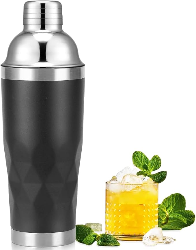 20 oz Cocktail Shaker, Martini Shaker Drink Mixer with Built-In Strainer, Stainless Steel Shakers Double-layer insulation