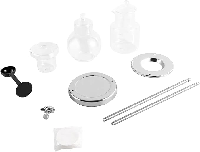 Ice Drip Coffee Maker, 600ml/20.29oz Luxury Cold Brew Coffee Maker in Stainless Steel and Borosilicate Glass, Retro-Style Coffee Maker For Serving 6-8 People At One Time (Sliver)