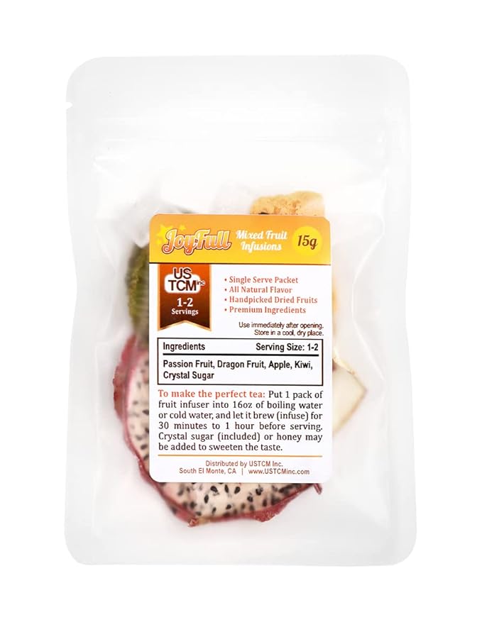 USTCM JoyFull Mixed Fruit Infusions Fruit Tea Single Pack All Natural Dried Fruits Mixed Flavors Make Perfect Tea! 15g (Passion Fruit, Dragon Fruit, Apple, Kiwi, Pack of 3)