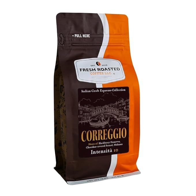Fresh Roasted Coffee, Correggio Italian Craft Artisan Blend, 12 oz, Dark Roast, Kosher, Ground