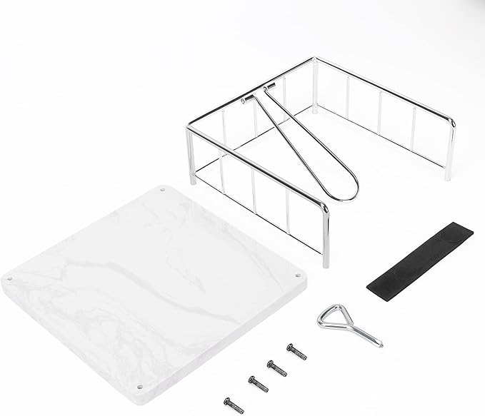 Livabber Flat Napkin Holder, Metal Kitchen Napkin Storage with Weighted Tension Arm Rustic Tissue Paper Dispenser for Countertop, Table Kitchen, Dining Room (With Marble Base, Chrome)