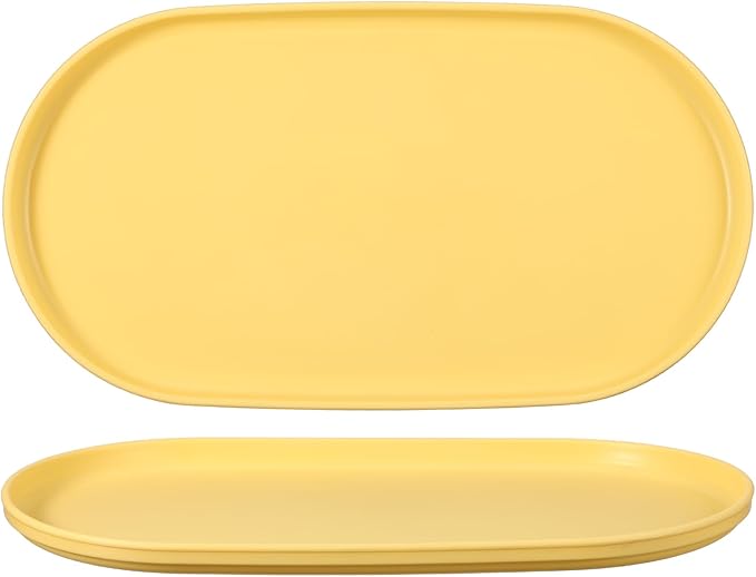 uxcell 2Pcs Fast Food Serving Trays, 12x6.6 Oval Reusable Restaurant Serving Trays for Kitchen Restaurant Coffee Fruit Burger Lunch Dessert, Yellow