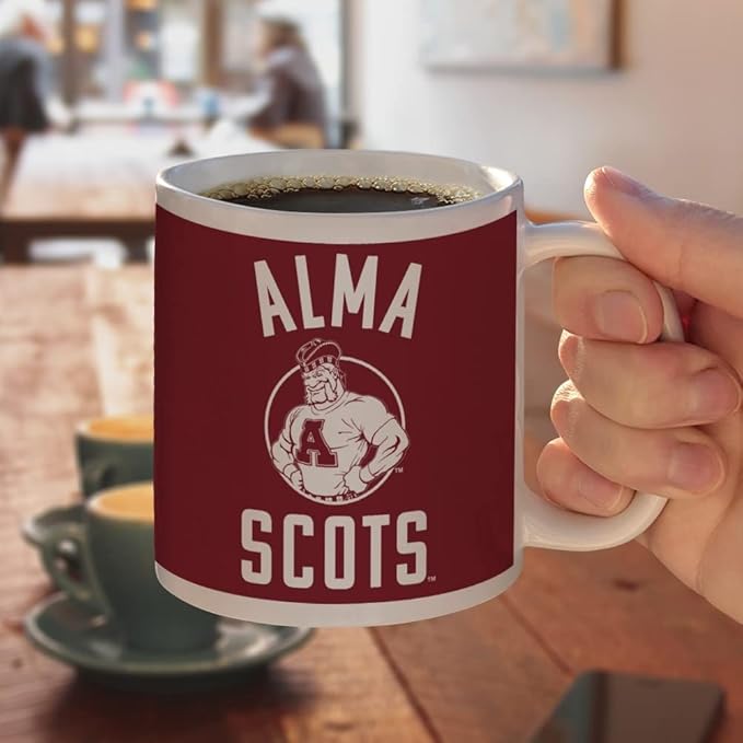 Alma College Scots Logo Ceramic Coffee Mug, Novelty Gift Mugs for Coffee, Tea and Hot Drinks, 11oz, White