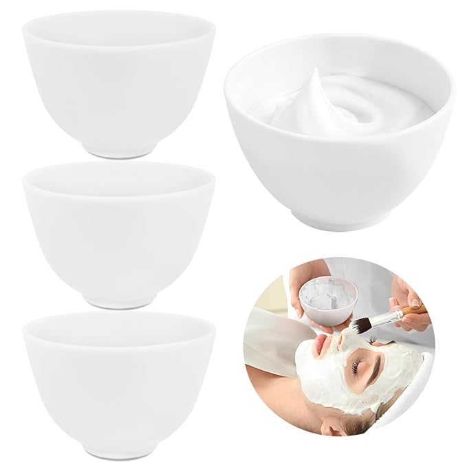 4 Inch Diy Silicone Facial Mask Mixing Bowl, 4 PCS Home Use Microwavable Silicone Facial Mud Bowl for Facial Mask, Mud Mask and Other Skincare Products, Cosmetic Beauty Tool for Home Salon,White