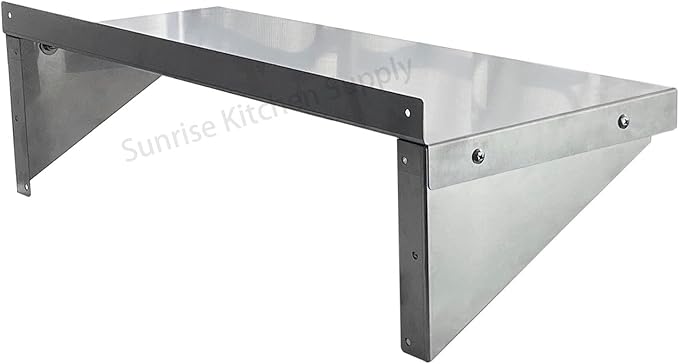 SUNRISE Commercial 430 Stainless Steel Kitchen Wall Shelf, NSF Certificated, Wall Mounted, Solid Shelving for Restaurants, Bars & Hotels (12" x 24")