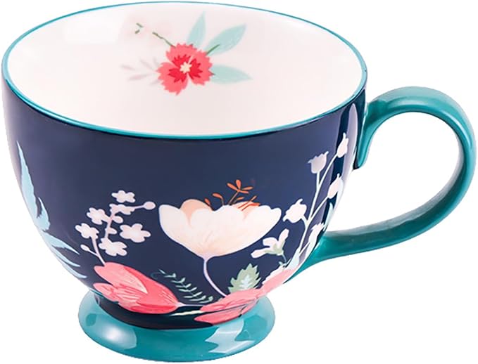 Autumn Handmade Large Ceramic Coffee Mug (20oz) Cute Cereal Vintage Flower Mugs Cozy Fall Gift Cup for Breakfast Oatmeal Tea & Hot Drinks with Floral Design