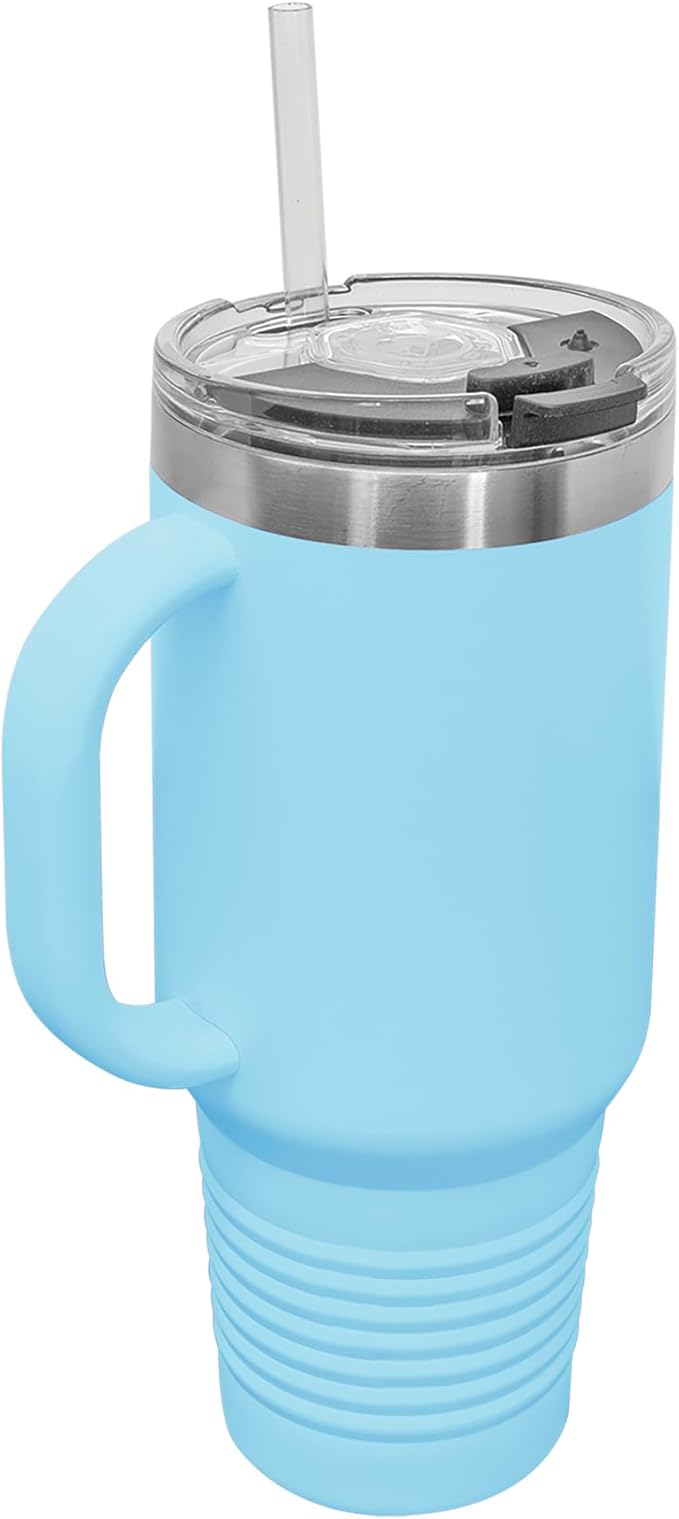 LaserGram 40oz Vacuum Insulated Travel Mug with Handle, Sushi, Personalized Engraving Included (Light Blue)