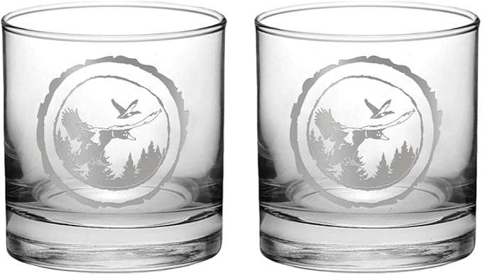 Duck Hunting Gifts for Hunters and Outdoorsman Mallard Whiskey Glass with Coaster Rustic Décor for Mountain Cabin Lake House Beer Pint Glass Fishing Fisherman Dad (Mallard, Double Whiskey Glass)