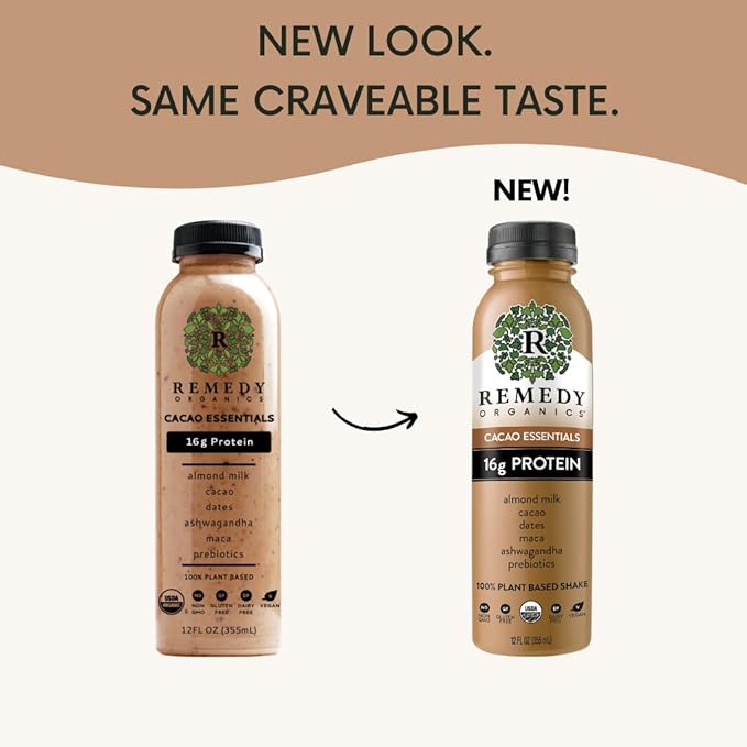 Remedy Organics Cacao Essentials 12-Pack | Plant Based 16g Protein Shakes, Ready to Drink | USDA Organic, Gluten Free, Dairy Free, Soy Free