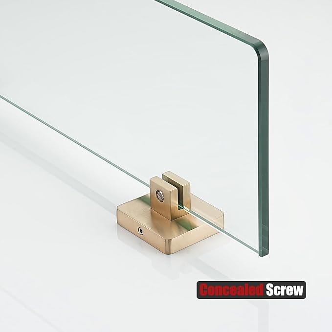JQK Bathroom Glass Shelf, Floating Tempered Glass Shower Storage 24 by 5 inches, 304 Stainless Steel Champagne Bronze Wall Mount, TGS201L24-CB