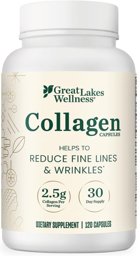 Great Lakes Wellness Collagen Pills for Men and Women, 120 Capsules – VERISOL® Collagen Peptides Types I & III for Hair, Skin, Nails, Joints, & Digestion Support, Hydrolyzed Collagen Supplement
