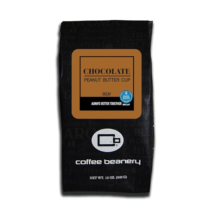 Chocolate Peanut Butter Cup Decaf Coffee by Coffee Beanery | 12oz Flavored Decaf Coffee Beans Medium Roast Coffee | 100% Specialty Arabica Coffee Whole Bean | Gourmet Coffee Whole Beans