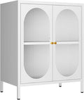 Small 2 Transparent Door Metal Storage Side Buffet Cabinet for Bed Room,Living Room,Entryway,Hallway,Home,Hotel,Office,Garage,Kitchen,1 Removable Shelf. (Transparent Door, White)