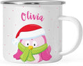 Andaz Press Personalized Name 11oz. Kids Christmas Hot Chocolate Stainless Steel Campfire Coffee Mug, Festive Pink Owl, 1-Pack, Custom Birthday Xmas Cup Hot Chocolate Mugs For Kids Christmas Mugs
