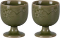 KAMMAK Tea Cup, Porcelain Tea Cups Set, 1.6oz Small Tea Set of 2 for Home, Office, Party, Ceramic Teacups with Short Stem, Chinese Kungfu Tea Set for Hot/Cold Drink（Mugwort Green