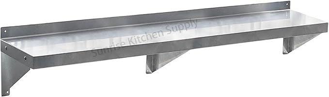 SUNRISE Commercial 430 Stainless Steel Kitchen Wall Shelf, NSF Certificated, Wall Mounted, Solid Shelving for Restaurants, Bars & Hotels (14" x 60")