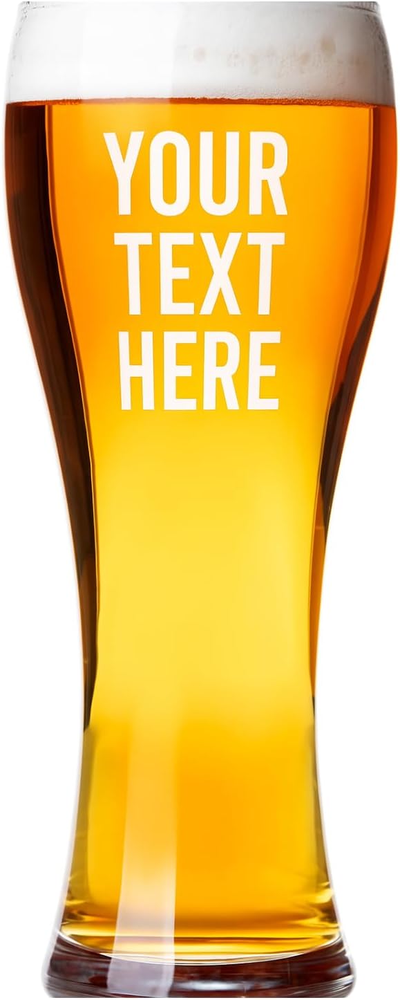Gifts Inscribed Personalized Pilsner Beer Glass 16 oz – Engraved Tall Pint Glass Custom Text– Unique Beer Gift for Men, Dad, Groomsmen, Weddings, Birthdays, Father’s Day