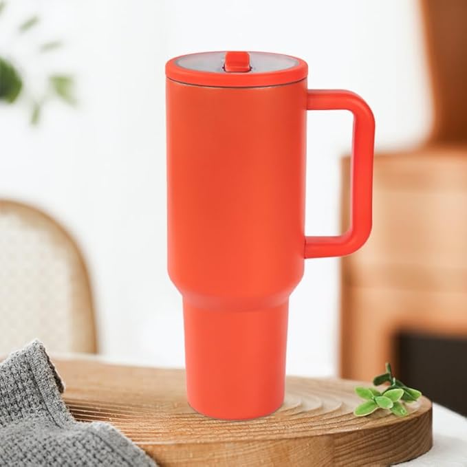 40 oz Insulated Tumbler with Handle,Flip Straw,Lid & Rubber Base Stainless Steel Water Bottle - Leak Proof Vacuum Insulated Mug BPA Free Reusable Travel Cup Gifts for Women/Men (Orange)