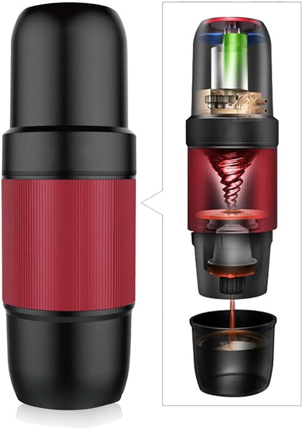 Portable Espresso Maker, 15 ATM High Pressure Extract, USB Rechargeable 2000mAh, Compact and Portable, Outdoor Travel/Home/Car, Red & Black