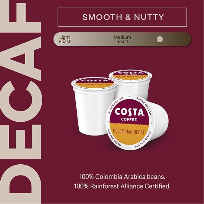 Costa Coffee Colombian Decaf Single Serve Pods - Single Origin - 10 ct Box