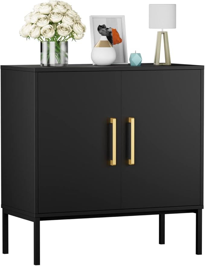 CARPETNAL Siedeboard Buffet Cabinet, Black Side Storage Cabinet with Doors and Adjustable Shelves, Accent Cabinet for Kitchen, Living Room, Dining Room, Office, Hallway, Entryway