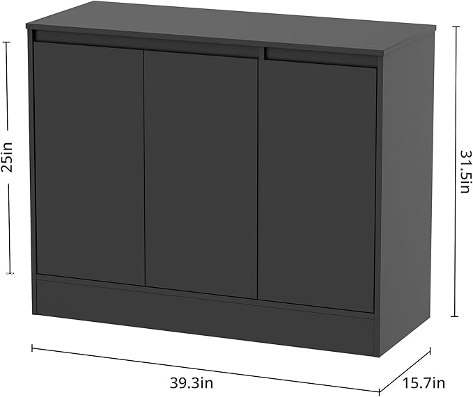 Buffet Cabinet with Storage, Coffee Bar Cabinet with 3 Doors and Adjustable Shelf, Modern Kitchen Buffet Sideboard for Living Room, Kitchen, Black