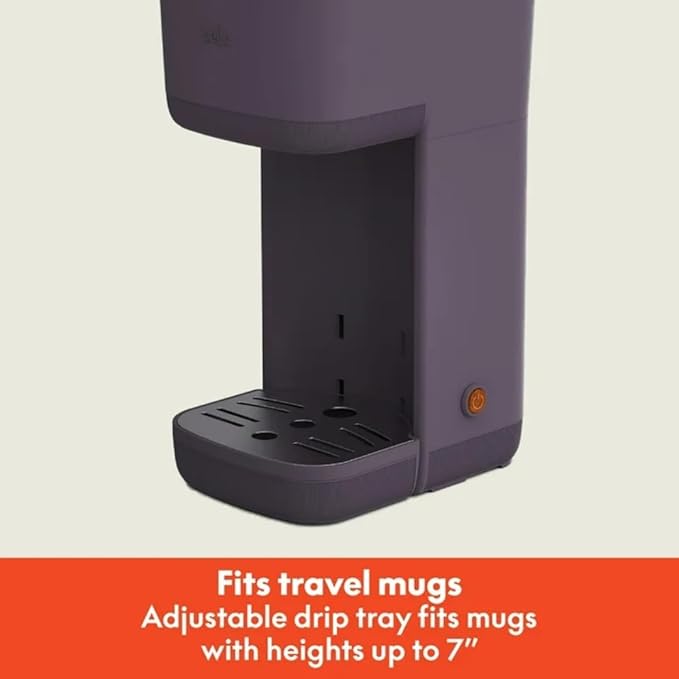 Single-Serve Bella Coffee Maker – Compact 6oz–14oz Brewer for Ground Coffee or Pods, One-Touch Operation, Adjustable Drip Tray, 35oz Water Tank, Travel Mug Friendly, Dishwasher-Safe Parts (Plum)