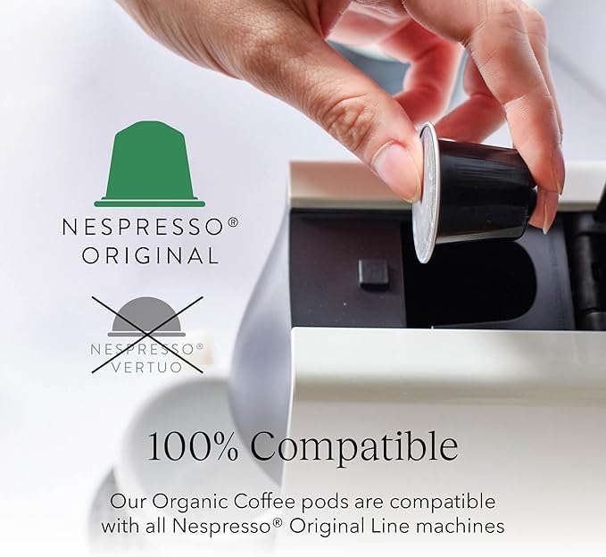 Cru Kafe Decaf USDA Organic Espresso Coffee Capsules (100 Pods) Fairtrade Coffee Pods Compatible with Nespresso Original Line and Pixie Machines
