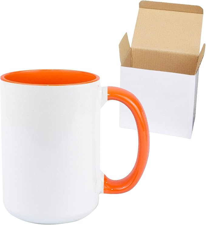Ceramic 15oz Sublimation Coffee Mug, Orange, Case of 24