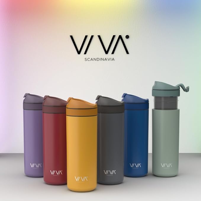 VIVA Recharge Blue Insulated Tea & Coffee Mug & Travel French Press Coffee Maker, 16 oz, Brew & Drink From the Same Coffee Mug On the Go or Camping