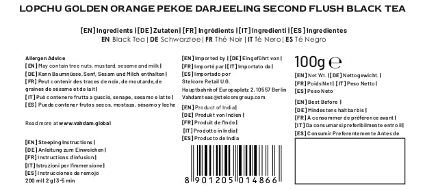 VAHDAM, Second Lopchu Golden Orange Pekoe Black Tea| 40+ cups, 3.53 oz | Pure 100% Unblended Darjeeling Black Tea Loose Leaf | Single Estate Tea