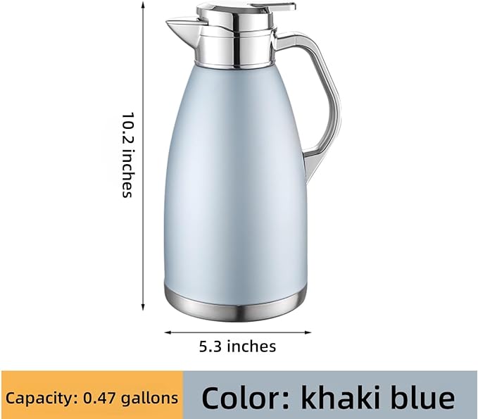 304 Stainless Steel Double-layer Inner Kettle 64oz Large Capacity Suitable for Storing Hot Water, Tea, Coffee, Ice Cubes, etc. Frosted Body Anti-dirty, Water Stains, etc. (Light Blue)
