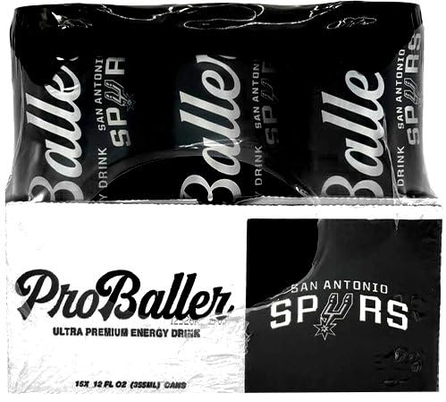 ProBaller Ultra Premium Energy Drink - Natural Clean NSF Certified Sport Drink with Amino Acids, Taurine, Biotin, Organic Agave, Vitamin B 12 Methylcobalamin, & Electrolytes - 15 Pack - Spurs Edition