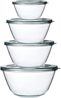 M MCIRCO Glass Mixing Bowls with Lids, 4 Packs Glass Bowl Set, Nesting Bowls for Meal Prep, Food Storage, Bowls For Cooking, Baking, BPA-Free, 0.8/1.7/1.6/2.9/4.8 Qt