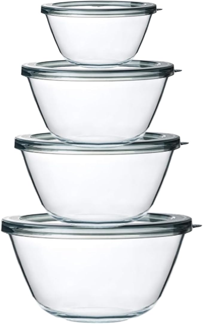 M MCIRCO Glass Mixing Bowls with Lids, 4 Packs Glass Bowl Set, Nesting Bowls for Meal Prep, Food Storage, Bowls For Cooking, Baking, BPA-Free, 0.8/1.7/1.6/2.9/4.8 Qt