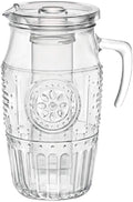 Bormioli 'Romantica' glass carafe with ice compartment, carafe filling capacity of 1.8 litres, keeps drinks cool without becoming watered down, glass embossing in a beautiful vintage design