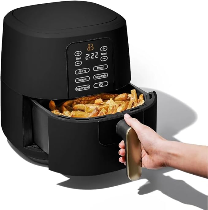 Beautiful 6 Qt Air Fryer with TurboCrisp Technology, EverGood Ceramic Nonstick Coating - Roast, Reheat and dehydrator, kitchen appliances by Drew Barrymore (Black)