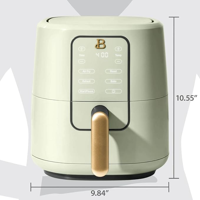 Beautiful 3 Quart Digital Air Fryer with TurboCrisp Technology – Matte Finish, Touchscreen, Nonstick Basket (Sage Green)