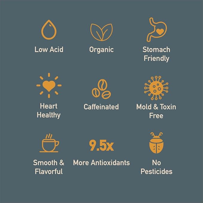 Healthy Bean Organic Low Acid Coffee Ground - USDA Organic Mold-Free, Superfood Infused, Clean and Healthy - Low Acid for Sensitive Stomachs - Semi-Dark Roast Ground Coffee, 10oz (1-Pack)