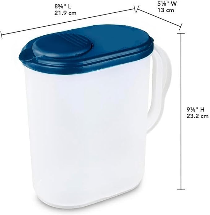 2-Pack Water Pitcher with Lid & Pivot Top Spout 1 Gallon Pitcher - Slim Design Fits Fridge Door - Freezer/Dishwasher Safe, BPA Free & Phthalate Free - Navy