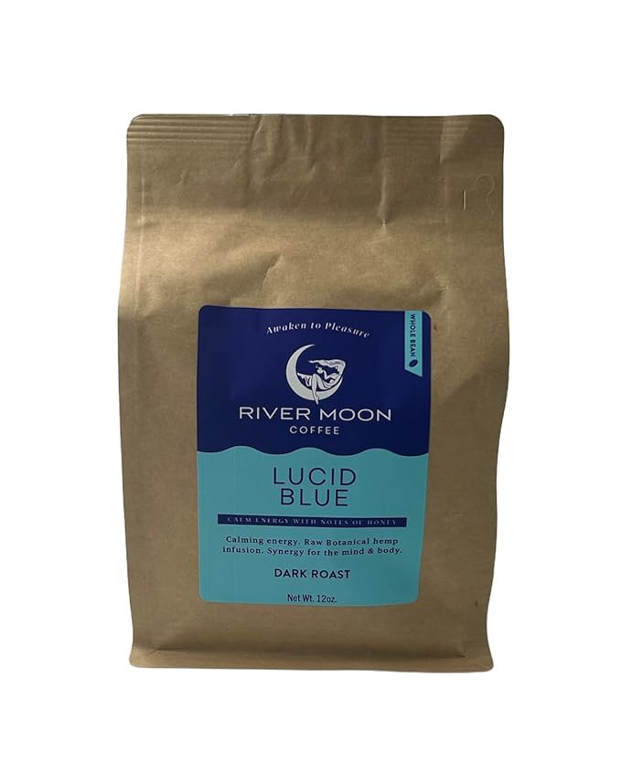 Lucid Blue, Dark Roast Whole Bean Hemp Coffee, 12 Ounce, Non-GMO, 100 mg Cold-Pressed Hemp Seed Oil Infused
